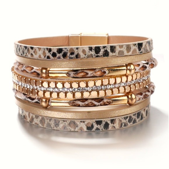 Snakeskin Leather Wrap Beaded Bracelet - Picture 1 of 6